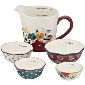 Pioneer Woman Autumn Harvest Measuring Cup Bowls Timeless Floral Stoneware 5-pc